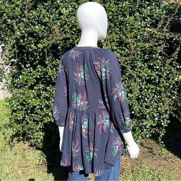 NWT ANTHRO Maeve Bohemian Babydoll 3/4 Sleeve Navy Floral T… - Picture 5 of 11